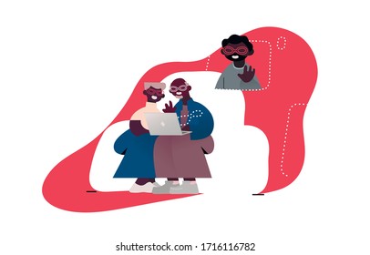 Modern Black Old Couple Communicating On Laptop With Son/grandchild Using Online Video Call. Happy Black Senior/old Couple Talking On Video Call. Flat Vector Stock Character Illustration. EPS 10