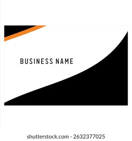 Modern black and orange curved square ribbon shape vector, business card design, white background.