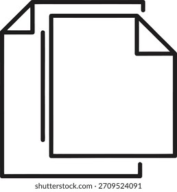 Modernes schwarzes Umrissdokument, Kopie, Vektorsymbol, einfach und sauber, einzeln auf weißem Hintergrund, perfekt für UI-Design.