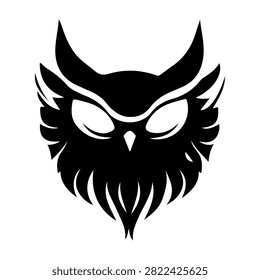 Modern black owl emblem featuring sharp lines and fierce eyes, ideal for logos, branding, and creative identity projects.