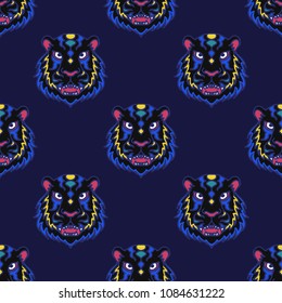 modern black panther face seamless pattern