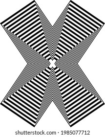 modern black pattern in the style of op art in the form of x on a white background