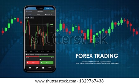 Modern black phone with HUD elements on the background of graphs, stock exchange elements.