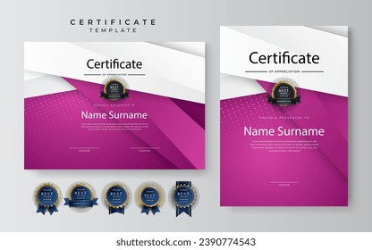 Modern black and pink certificate award template for business and corporate