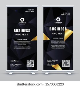 Modern black polygon banner Template. Abstract roll banner vector illustration.