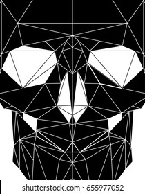 Modern black polygonal flat hipster style illustration of human Skull, poster with text Piece of me. Calaveras, halloween, dark spell t-shirt design.