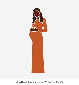 Modern black pregnant woman in elegant line art style vector