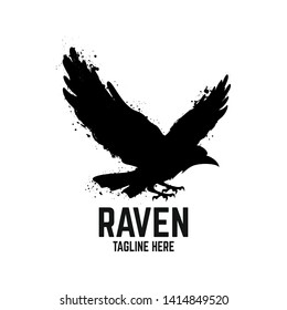 Modern black raven logo. Vector illustration.