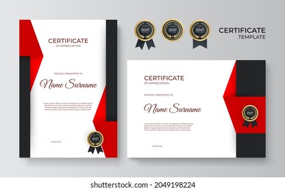 Modern Black Red Certificate Vector Template