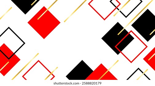 Modern Black And Red Geometric Background With Gold Line. Technology Wallpaper. Vector Illustration. Abstract Business Banner