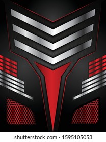 Modern Black And Red Metallic Background, Abstract vector metallic background with red silver shiny carbon texture pattern