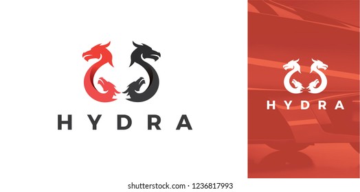 Modern Black and Red Silhouette Of Hydra Dragon Symbol Icon