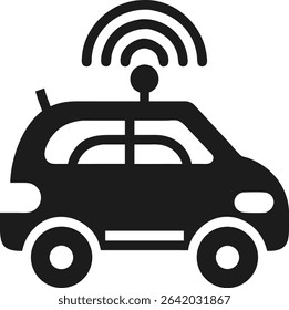 Modern black silhouette design of a self driving car with radar and ai icon