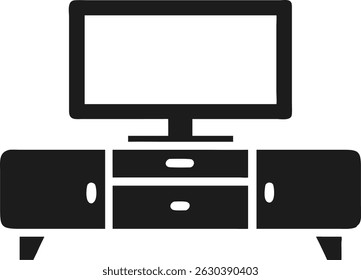 Modern black silhouette of an entertainment unit featuring a television and storage.
