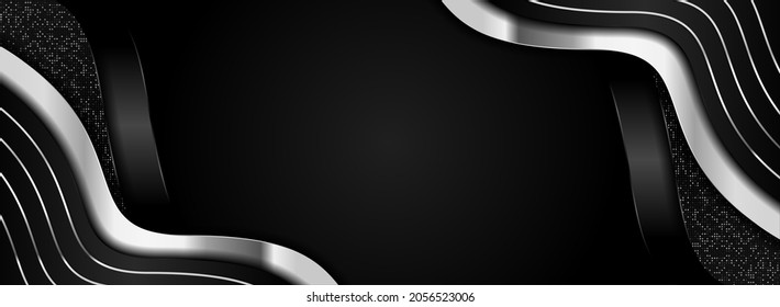 Modern Black And Silver Lines Combination Background Design With Overlap Layer Style.