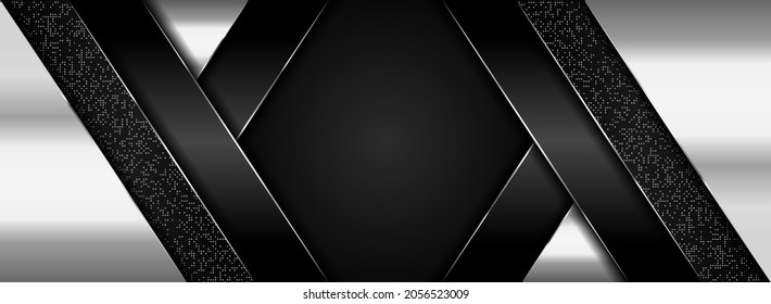 Modern Black And Silver Lines Combination Background Design With Overlap Layer Style.