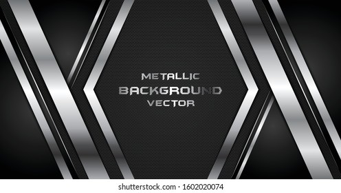 Modern Black And Silver Metallic Background, Abstract vector metallic background with silver shiny carbon texture pattern