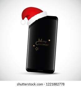 modern black smartphone with christmas hat as a gift vector illustration EPS