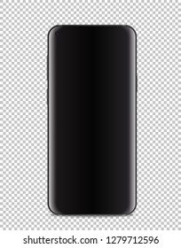 Modern black smartphone isolated on transparent background. Layered vector mockup