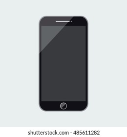Modern Black Smartphone with Round Button Black Screen Flat Design
