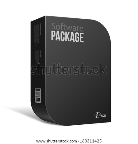 Modern Black Software Package Box With Rounded Corners With DVD Or CD Disk For Your Product. Vector EPS10 