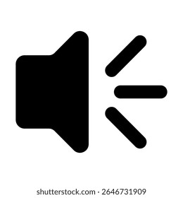 Modern black speaker icon with rounded line sound waves. This clean graphic represents audio output, volume control, or an active notification for digital interfaces and multimedia applications