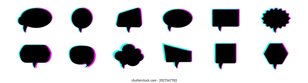 Modern black speech bubbles with neon shadow, flat style. Vector icon set isolated on white background. EPS 10.