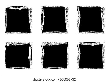 Modern black square stain frames collection templates. Distressed labels and badges set. Vector illustration