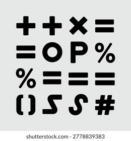 Modern Black Symbols Including Math Operators Parentheses And Special Characters For Design Projects