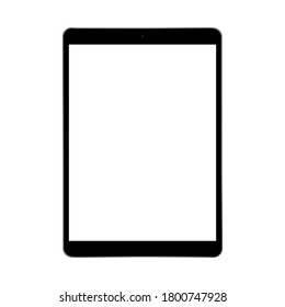 Modern black tablet computer mockup with blank vertical screen, isolated on white background, front view. Vector illustration