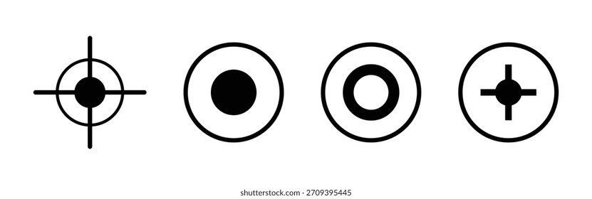 Modern black target icons set on white background. Marketing symbol, Winner symbol icons set. Competitive goal pointing icons. Marketing target icons. EPS 10. 