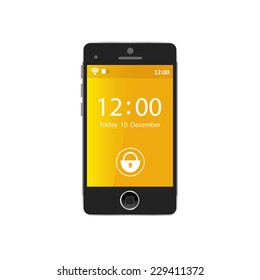 Modern black touchscreen cellphone tablet smartphone isolated on light background