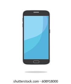 Modern black touchscreen cellphone tablet smartphone isolated on light background
