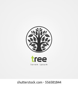 Modern black tree in circle. Symbol. Vector illustration. Logo
