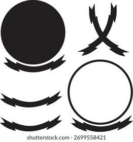 Moderno marco circular de Vector negro con acentos llamativos de estilo relámpago, perfecto para logotipos, emblemas, insignias y Plantillas de Diseño gráfico.