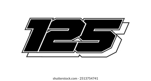 Modern black vector number 125, racing design, white background.