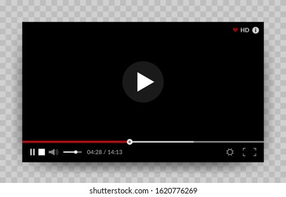 Modern black video player design template. Vector mockup for web and mobile apps, video frame illustration in flat style isolated on transparent background