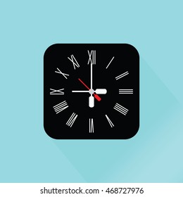 Modern Black Wall Clock, flat design vector illustration.