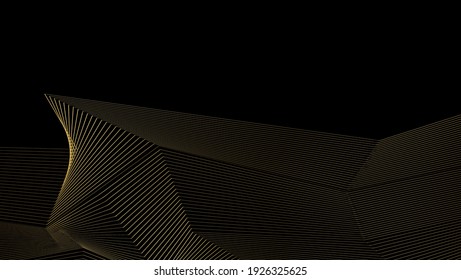 Modern black wave background with gold lines