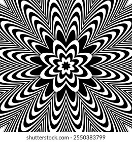 Modern black and white abstract background with geometric pattern. An optical illusion. Op-art style. Vector texture.
