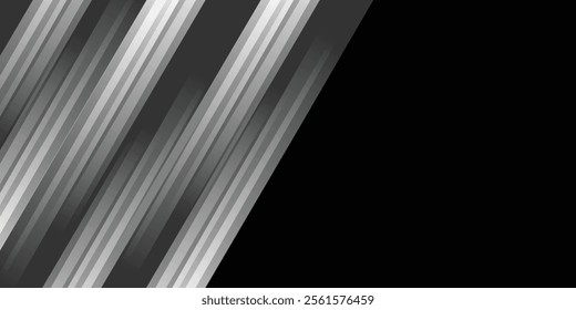 Modern black white abstract background. Minimal. Gradient. Dark grey banner with geometric shapes, lines, stripes, triangles. Design. Futuristic. Cut paper or metal effect. Origami, mosaic, geometry.