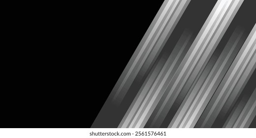 Modern black white abstract background. Minimal. Gradient. Dark grey banner with geometric shapes, lines, stripes, triangles. Design. Futuristic. Cut paper or metal effect. Origami, mosaic, geometry.