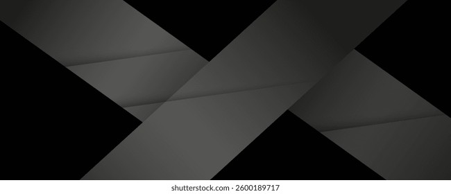 Modern black white abstract background. Minimal. Gradient. Dark grey banner with geometric shapes, lines, stripes, triangles. Design. Futuristic.