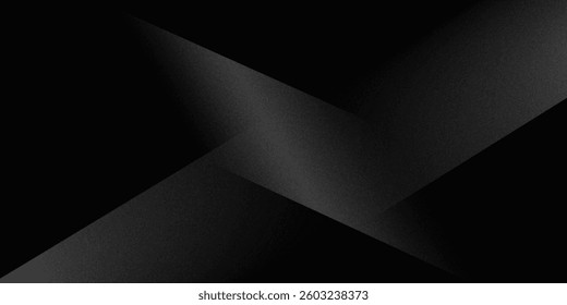 Modern black white abstract background. Minimal. Gradient. Dark grey banner with geometric shapes, lines, stripes, triangles. Design. Futuristic. Cut paper or metal effect.