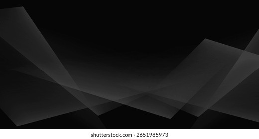 Modern black white abstract background. Minimal. Gradient. Dark grey banner with geometric shapes, lines, stripes, triangles. 