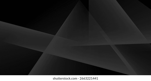 Modern black white abstract background. Minimal. Gradient. Dark grey banner with geometric shapes, lines, stripes, triangles. Design. Futuristic. Cut paper or metal effect. Origami, mosaic, geometry.