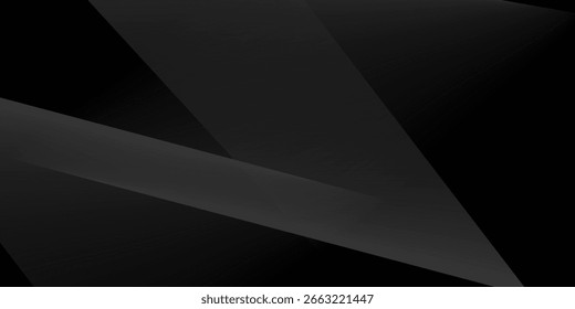 Modern black white abstract background. Minimal. Gradient. Dark grey banner with geometric shapes, lines, stripes, triangles. Design. Futuristic. Cut paper or metal effect. Origami, mosaic, geometry.