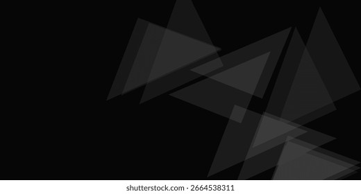 Modern black white abstract background. Minimal. Gradient. Dark grey banner with geometric shapes, lines, stripes, triangles. Design. Futuristic. Cut paper or metal effect. Origami, mosaic, geometry.