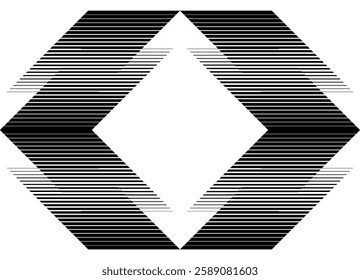 Modern black and white background of thin broken lines dynamically diverging from the central square. Geometric pattern perfect for backgrounds, prints, web design and graphic projects. Frame.