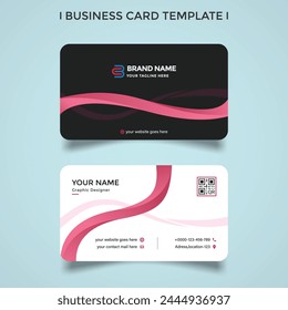modern black and white business card template with pink color wavy shape vector design